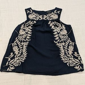 Lucky Brand Navy Embroidered Sleeveless Top